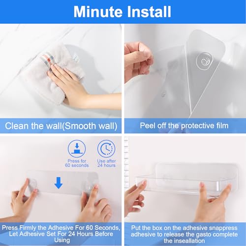Diesisa Acrylic Wall Mount Organizer, Adhesive Shelves,2Pc Bathroom Shelves | Self Adhesive Shelf, Shower Caddies, No Drilling Hang Wall, Stick on Shelf with 3Pcs Tapes, for Bathroom, Kitchen,Living Room - color: 2pcs-clear
