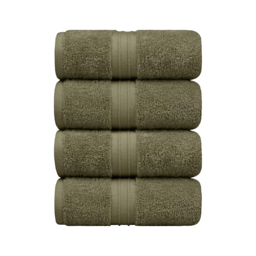 Hand Towels 4 Pack - 100% Cotton & Extra Soft, Large (16"x 28") Thick, Cozy, Extra Soft - Versatile, Perfect as Cotton Hand Towels for Bathroom, Cozy Face Towel, Army Green - color: Army Green