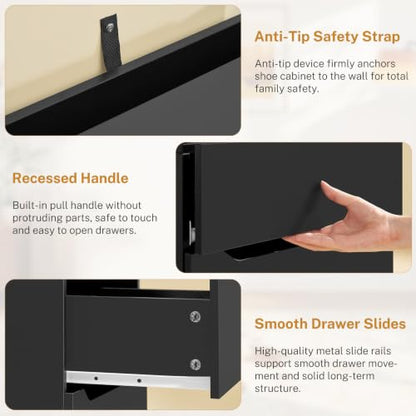 Nightstands Set of 2, Night Stand with 2 Drawers, Nightstand with App-Controlled Adjustable LED Light, Bedside Table with Slidable Hidden Storage Space, Modern Nightstands for Bedroom,Black - color: Unbzx031hd2-zf
