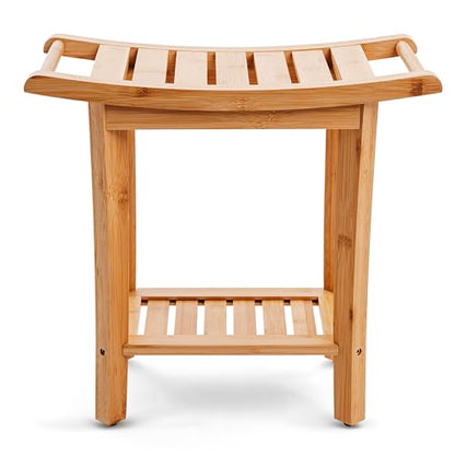 Teak shower bench with Storage Shelf, Shower Stool for Inside Shower, Waterproof Shower Bench Seat, Shower Chair for Inside Shower, Wood Bench, Bathroom Bench (Natural Wood) (Bamboo Wood) - color: Bamboo Wood