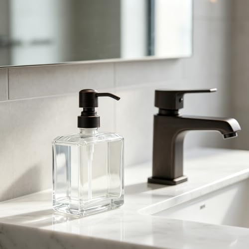 Square Clear Glass Dish Soap Dispenser Set 2 Pack, Oil Rubbed Bronze Refillable Hand Soap Dispenser with Rust Proof Stainless Steel Pump 2 x 13.5 oz Lotion Dispenser for Bathroom Vanity Kitchen - color: Oil Rubbed Bronze, size: 2X13.5oz-Square
