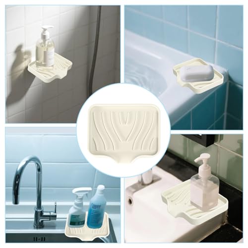 2 Pack Silicone Soap Dish with Drain, Self Draining Bar Soap Holder for Shower, Silicone Dish Soap Tray, Bathroom and Kitchen Sink Organizer, Beige - color: Beige