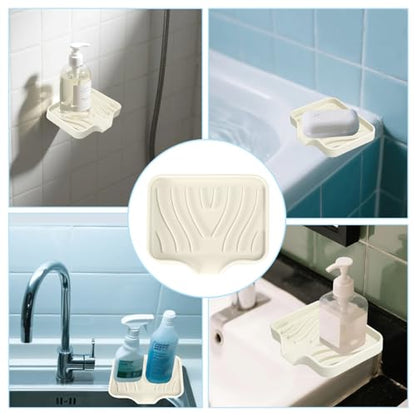 2 Pack Silicone Soap Dish with Drain, Self Draining Bar Soap Holder for Shower, Silicone Dish Soap Tray, Bathroom and Kitchen Sink Organizer, Beige - color: Beige
