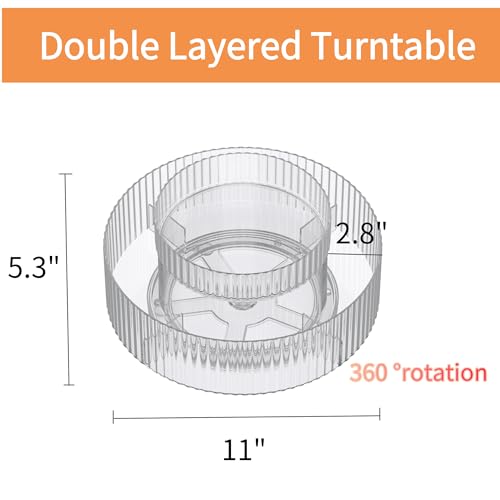 vacane Plastic Lazy Susan Organizer,2 Tier Rotating Storage Turntable for Cabinet Clear Spice Rack,Makeup Spinning Organizer,Countertop Organizer for Kitchen,Pantry,Bathroom,Office - size: 11 Inch | 2 Tier