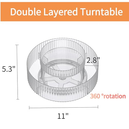 vacane Plastic Lazy Susan Organizer,2 Tier Rotating Storage Turntable for Cabinet Clear Spice Rack,Makeup Spinning Organizer,Countertop Organizer for Kitchen,Pantry,Bathroom,Office - size: 11 Inch | 2 Tier