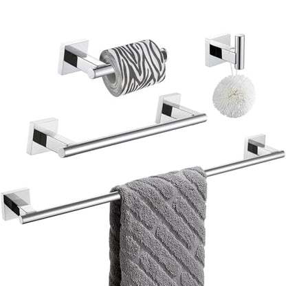 Suyar Bathroom Accessories Set Polished Chrome, Bathroom Hardware Set | Include Robe Hook, Toilet Paper Holder, Hand Towel Holder, Towel Bar, SUS304 Stainless Steel, Wall Mounted - color: Polished Chrome