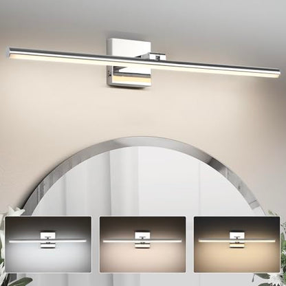 LED Bathroom Vanity Light, Modern Bathroom Light Fixture Over Mirror (3000K/4000K/6000K, Dimmable), Vanity Light Bar with Angle Adjustable, 32 Inch, Chrome - color: Chrome, size: 32 inch