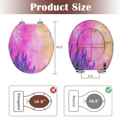Round Toilet Seat Grunge Background pink blue orange Resin Toilet Seat Slow Quiet Close with Quick-Release Hinges Toilet Seat with Cover Easy to Clean Install - color: Multi3, size: 16.5"x14.5"
