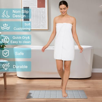 Webos Non-Slip Bath Mat for Tub & Shower：Silicone Foldable Bathtub Mat with Strong Suction Cups, Quick Drain Holes, Machine Washable Extra Large Bathroom Mats 35.8" x 17.7", Grey - color: Grey, size: 35.8" x 17.7" (Rectangular)