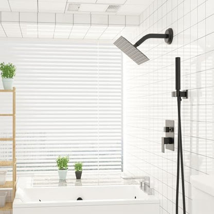 8 In Rain Shower Head High Pressure Rainfall Shower Head Matte Black | Square Rain Bathroom Showerhead, High Flow, Large Stainless Steel, Ceiling Mounted, Wall Mounted, Waterfall Full Body - color: Black, size: 8 Inch