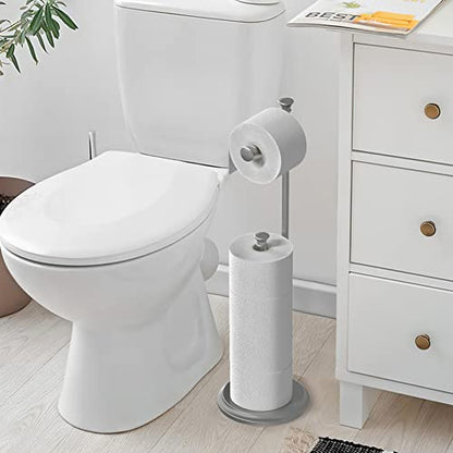 Free Standing Toilet Paper Holder Stand Brushed Nickel Toilet Roll Stand Bathroom Tissue Rack with Storage Reserves 5 Mega Rolls - color: B-brush Nickel