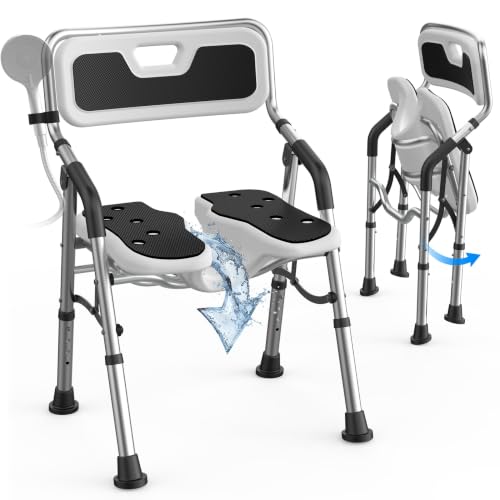 U-Shape Shower Chair for Inside Shower with Arms and Back | Folding Shower Chair with Adjustable Height, Tool-Free, Shower Chair for Elderly and Disabled, Pregnant, Handicap, FSA/HSA