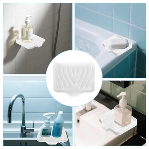 2 Pack Silicone Soap Dish with Drain, Self Draining Bar Soap Holder for Shower, Silicone Dish Soap Tray, Bathroom and Kitchen Sink Organizer, White - color: White