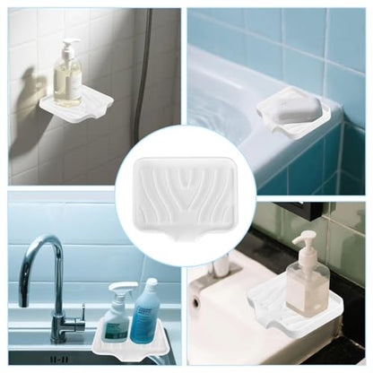 2 Pack Silicone Soap Dish with Drain, Self Draining Bar Soap Holder for Shower, Silicone Dish Soap Tray, Bathroom and Kitchen Sink Organizer, White - color: White