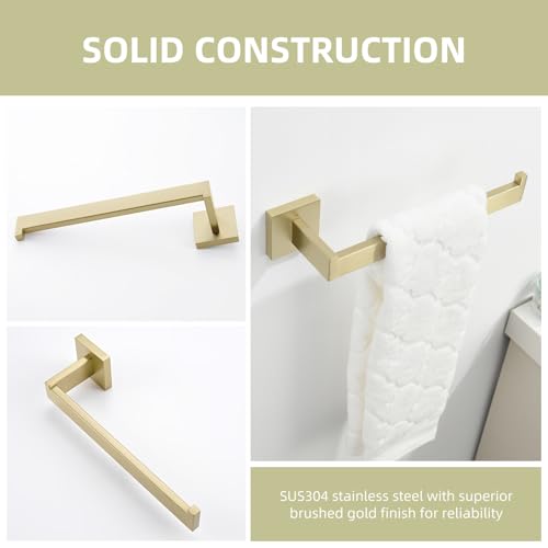 Angle Simple Hand Towel Holder Brushed Gold, Bathroom Towel Bar Wall Mount | Light Gold Tone, 10.24 Inches, Solid SUS304 Stainless Steel, Handy Open Sided Design for Laundry Kitchen Shower Vanity Sink - color: Brushed Gold