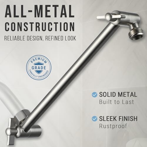 G-Promise All Metal Shower Head Extension Arm (Brushed Nickel, 9.5 INCH) | Rise or Lower Shower Head, Height & Angle Adjustable Extender, Anti-Leak, Firmly Secure Shower Head, Easy to Install - color: Brushed Nickel