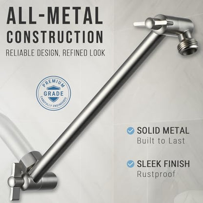 G-Promise All Metal Shower Head Extension Arm (Brushed Nickel, 9.5 INCH) | Rise or Lower Shower Head, Height & Angle Adjustable Extender, Anti-Leak, Firmly Secure Shower Head, Easy to Install - color: Brushed Nickel