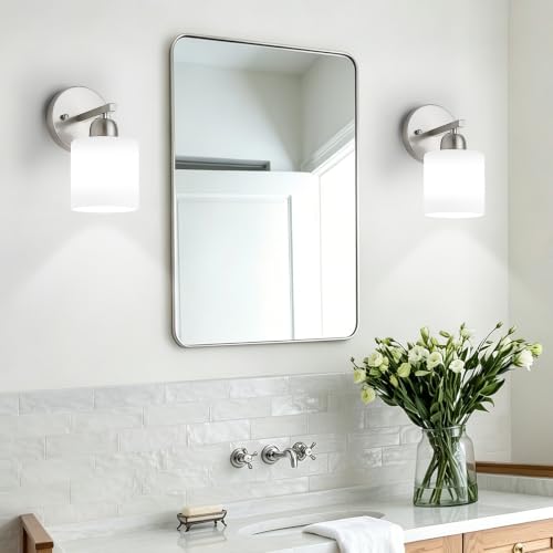 Brushed Nickel Bathroom Light, Anti-Rust Finish 2PCS Light Bathroom Vanity Light Brushed Nickel, Milky White Frosted Glass Shades, E26 Socket - color: Nickel & Milky White Glass, size: 1-light(2pack)
