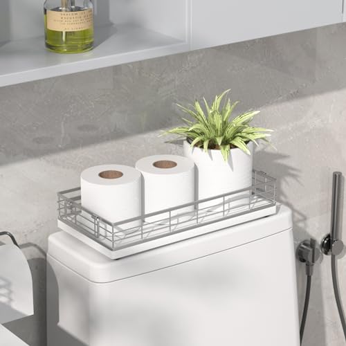 Toilet Paper Basket 2 Pack, 13 Inch Toilet Tank Basket with Handles, White | 2PCS Bathroom Basket, Back of Toilet Basket, Toilet Tank Tray Toilet Organizer for Toilet Paper Storage Toiletries Essentials - color: White