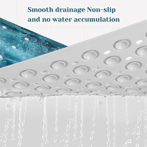 Bath Tub Mat Non Slip, Abstract Non Slip Bath Mat for Shower, Large Washable Shower mats for Showers with Drain Holes and Suction Cups,40 X 16 Inch (Turquoise Abstract) - color: Turquoise Abstract