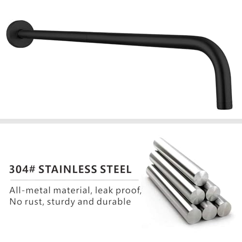 Voolan Shower Arm with Flange and Teflon Tape, Extension Shower Head Arm for Bathroom Fixed Shower Head, Solid Stainless Steel, Wall Mounted (24 Inch, Black) - color: Black, style: 24 Inch