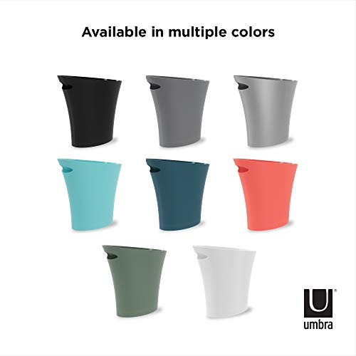 Umbra Skinny Trash Can, Slim Bathroom Garbage Can, 2 Gallon, Bronze | Built-in handle, fits narrow openings and odd spaces, strong construction, easy wipe clean, rounded corners