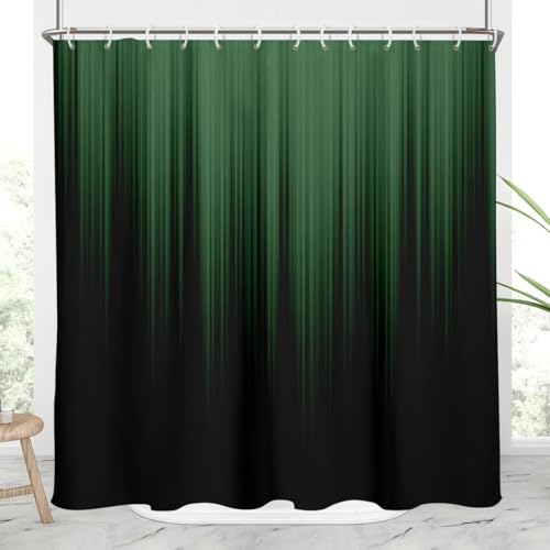 AAtter Green and Black Shower Curtain, Modern Ombre, 72x72 Inch, 12 Hooks | Striped Polyester Fabric, Dark Abstract Trendy Style, Cool Anime Design, Standard Bathroom Decor for Men - color: Green, size: 72"W x 72"L (Pack of 1)