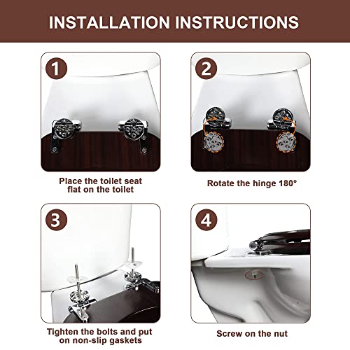 Elongated Toilet Seat Molded Wood Toilet Seat with Zinc Alloy Hinges, Easy to Install also Easy to Clean, Anti-pinch Wooden Toilet Seat by Angol Shiold (Elongated, Dark Brown) - color: Dark Brown, size: Zinc Alloy Hinge