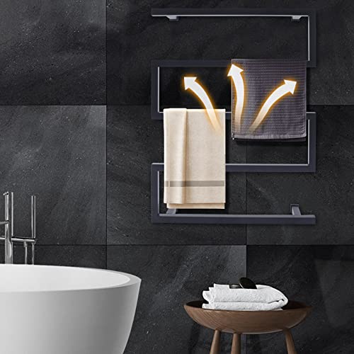 Electric Towel Warmer,90W Black Stainless Steel Towel Warmer Rack,Wall Towel Drying Rack,Wall Mounted Heated Towel Rack for Bathroom(31.5x23.6x4.7Inches)