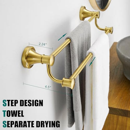 Hoimpro Double Towel Bar Towel Rack for Bathroom Wall Mounted Brushed Gold | Adjustable 16-26 In,Wall Mounted Towel Holder, Stainless Steel, Rustproof, Towel Rod Hanger Hardware Accessories Hotel - color: Brushed Gold