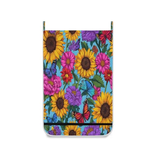 2PCS Hanging Laundry Hamper Bag Over the Door Laundry Hamper Wall Hamper Large Dirty Clothes Hamper with Stainless Steel Hooks 29.5x20Inch Blue Sunflowers and Butterflies - color: Blue Sunflowers and Butterflies, size: 2 PCS