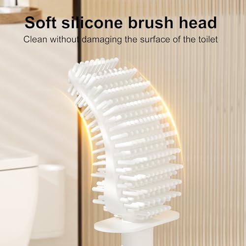 Toilet Brush and Holder Set - Wall Mounted Bathroom Scrub Brush, Toilet Bowl Brush and Plunger Set for Bathroom Cleaner (White) - color: White