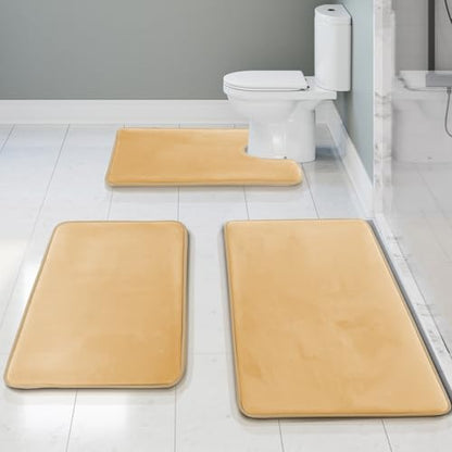 Clara Clark 3 Piece Bathroom Rugs Bath Mat Set, Velvet Memory Foam Bath Mats for Bathroom - Non-Slip, PVC Backing Bath Rugs, Washable - Dries Quickly, Beige - color: Cream