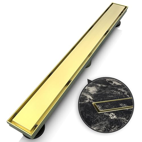 WEBANG 36 Inch Linear Shower Drain Rectangular Floor Drain with Accessories Reversible 2-in-1 Cover Tile Insert Grate Removable SUS304 Stainless Steel CUPC Certified Brushed Gold - color: Brushed Gold, size: 36 Inch