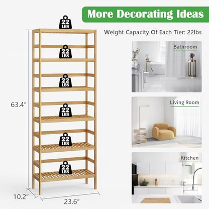 Bamboo Rack, Adjustable Bamboo Shelf, Bathroom Living Room, 6-Tier - size: 6-Tier-1