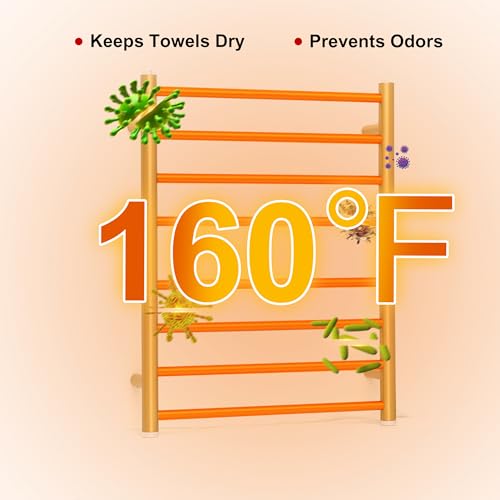 Electric Towel Warmer Rack,Heating Towel Warmer,Timer & Temperature Control,Wall-Mounted Plug-in for Bathroom,Gold,Stainless Steel,8-Bar(27.56x20.87x4.41in) - color: Round-matte Gold With Brushed Top, size: 8 Bars