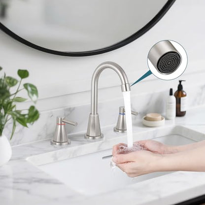 8 Inch Bathroom Faucet 3 Hole Nickel 2 Handle Bathroom Sink Faucet | Stainless Steel, 360° Swivel Spout, Widespread 2 Handle, Includes Pop-Up Drain,Water Supply Lines,Brushed Nickel - color: Brushed Nickel