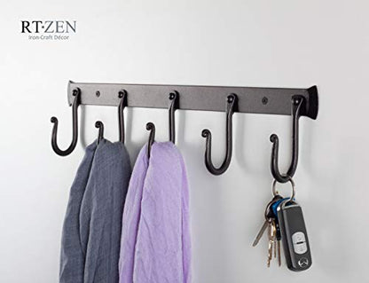 Classic Farmhouse Wall Mount Multi-Use Wrought Iron Hook Set (5 Pack) | Decorative Rustic Metal Handcrafted Bathroom, Entreyway Home Decor Hooks Suitable for Coats, Towels, Robe or Hat Hanging - style: J-Hook Rack of 5