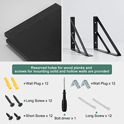 Tectocker-DOU 2 Pc Deep Floating Wall Shelves, Heavy Duty, 16x12, Black | Easy Install, All Hardware Included. Holds 40 Lbs. Easy-Clean. For Living Room, Kitchen, Bathroom, Bedroom, Office. - color: Black, size: 16W×12D