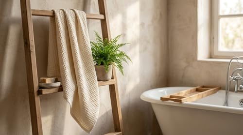 Bamboo Viscose Waffle Bath Towels - Pack of 4 - Ivory - 250 GSM – 100% Viscose Derived from Bamboo - Quick-Dry Waffle Weave - Spa & Gym Ready - Oeko-TEX Certified – Absorbent - Breathable - color: Ivory