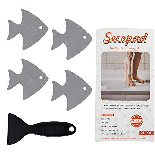 Secopad Bathtub Stickers Non-Slip, 24 PCS Safety Shower Treads Adhesive Appliques with Premium Scraper (Gray) - color: Grey