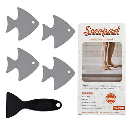 Secopad Bathtub Stickers Non-Slip, 24 PCS Safety Shower Treads Adhesive Appliques with Premium Scraper (Gray) - color: Grey