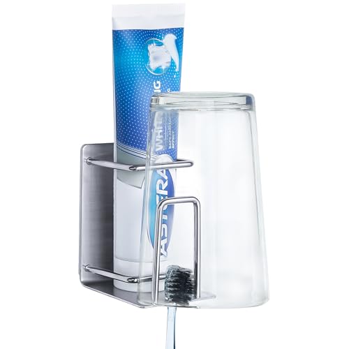 Toothbrush Holder Wall Mounted, Stainless Steel Bathroom Organizer for Electric Toothbrush, Toothpaste & Cup, No Drill Adhesive Shower Caddy (Silver,1 Pack) - color: Silver (1 Pack)