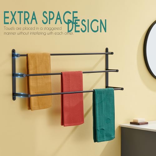 KOKOSIRI Bath Towel Bars Matte Black Bathroom 3-Tiers Ladder 32'' Towel Rails Wall Mounted Towels Shelves Rack Stainless Steel, B5002BK-L32 - color: Black, size: 32-Inch