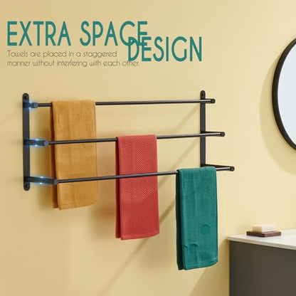 KOKOSIRI Bath Towel Bars Matte Black Bathroom 3-Tiers Ladder 32'' Towel Rails Wall Mounted Towels Shelves Rack Stainless Steel, B5002BK-L32 - color: Black, size: 32-Inch
