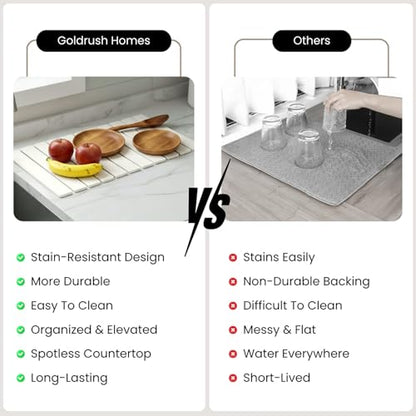 Stone Dish Drying Mat for Kitchen Counter - Fast-Absorbing Diatomite Drying Stone - Reusable Kitchen Drying Mat for Dishes, Cups & Utensils - Quick-Dry Stone Mat for Kitchen Sink and Countertop