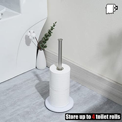 JQK Toilet Paper Storage Stand, 304 Stainless Steel Thicken 0.8mm Tissue Reserve Holder Dispenser for Bathroom, Brushed Steel, TPS180-WN - color: Brushed & White Base