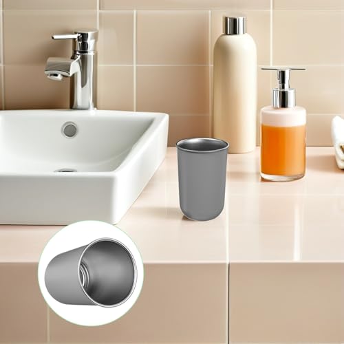 Bathroom Tumbler Cup, 304 Stainless Steel Pp Plastic Toothbrush Holder, Reusable Mouthwash Cup for Vanity Home Hotel Office