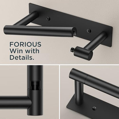 FORIOUS Commercial Toilet Paper Holder Wall Mount Bathroom Tissue Holder | Matte Black | Adhesive or Screw | SUS304 Stainless Steel Rustproof | Pivoting Tissue Roll Holder | Square Base - color: Matte Black