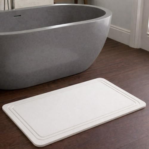 Stone Bath Mat – Diatomaceous Earth Quick Drying Non-Slip Bathroom Mat – Absorbent Diatomite Shower Mat, Durable & Easy to Clean, Modern, 23.6" x 15.3", (White - Linea) - color: White - Linea